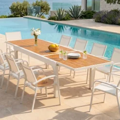 Tavolo da giardino allungabile 12 posti Alluminio effetto legno Murano (320 x 100 cm) Bianco