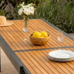 Tavolo da giardino allungabile 10 posti Alluminio effetto legno Murano (270 x 90 cm) Grigio antracite