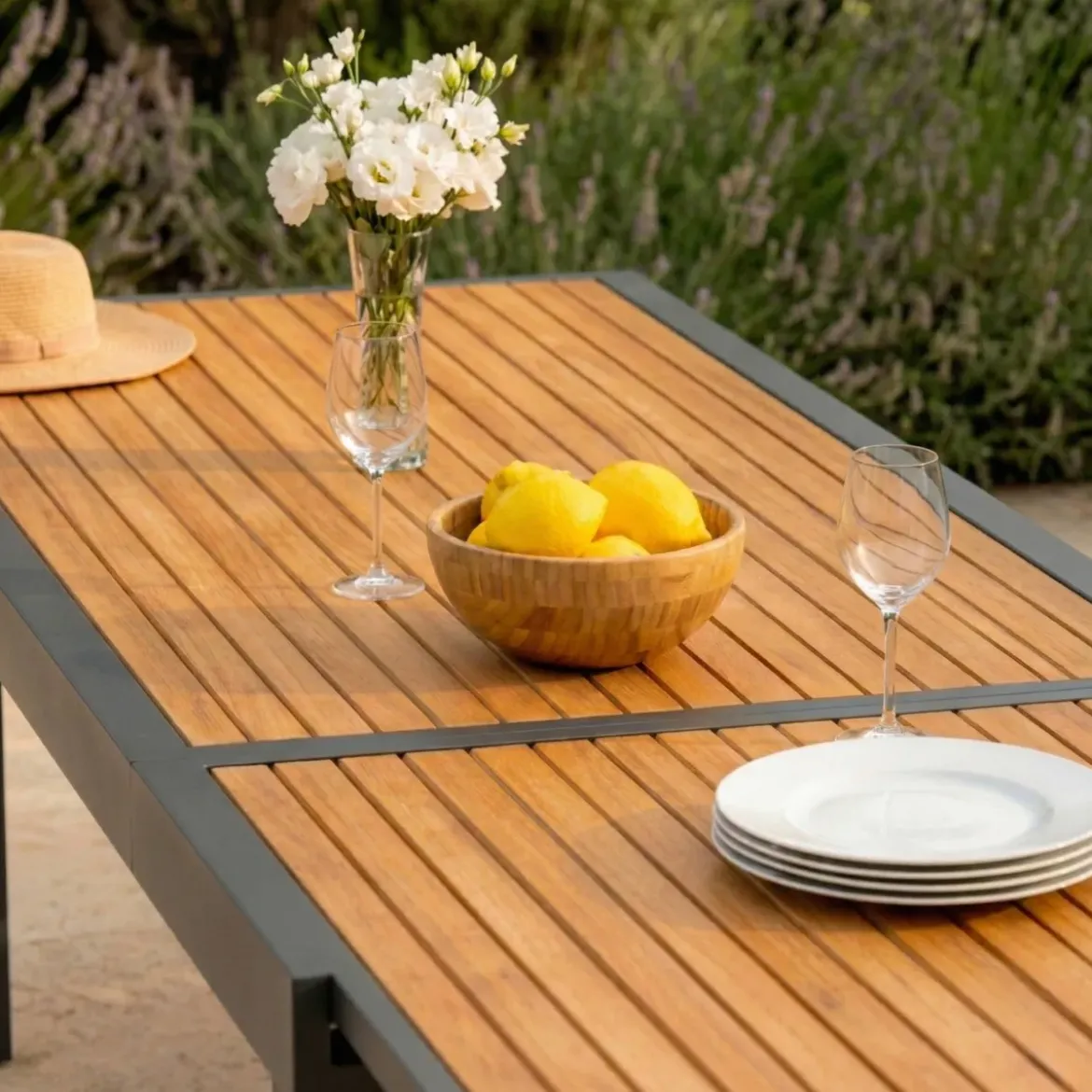 Tavolo da giardino allungabile 10 posti Alluminio effetto legno Murano (270 x 90 cm) Grigio antracite