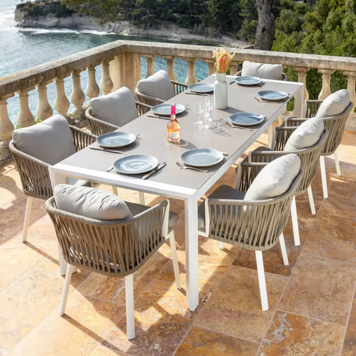 Tavolo da giardino allungabile alluminio 12 posti (195/300 x 96 cm) Amalfi Bianco