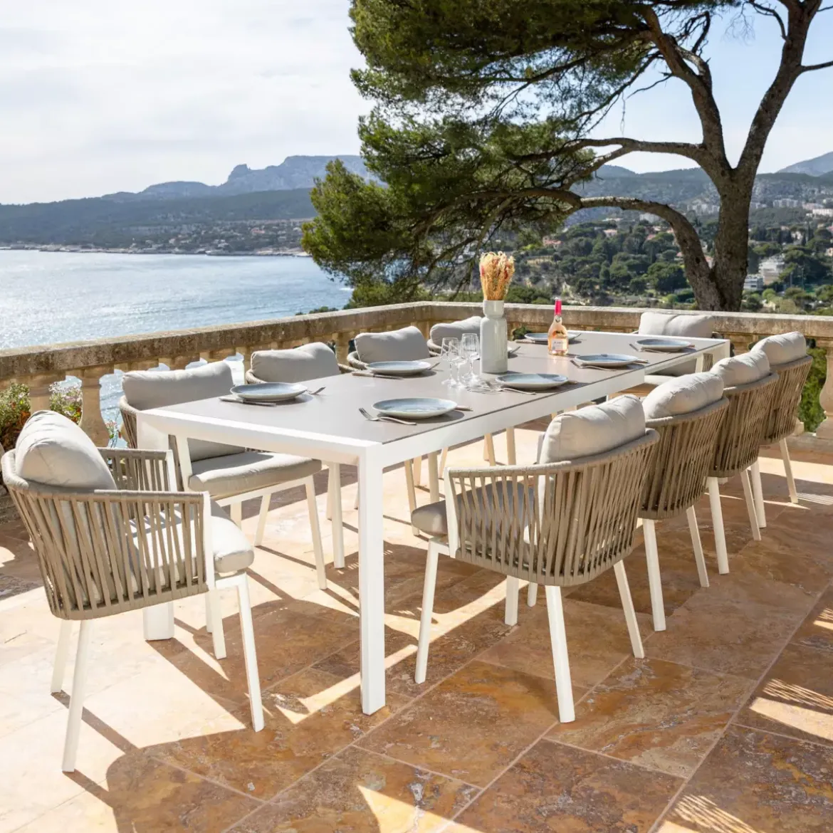 Tavolo da giardino allungabile alluminio 12 posti (195/300 x 96 cm) Amalfi Bianco