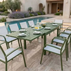 Tavolo da giardino allungabile in alluminio 10 posti (135/270 x 90 cm) Murano Verde oliva