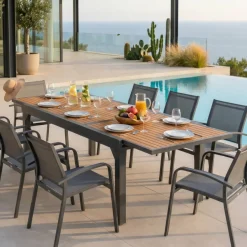 Tavolo da giardino allungabile 12 posti Alluminio effetto legno Murano (320 x 100 cm) Grigio antracite