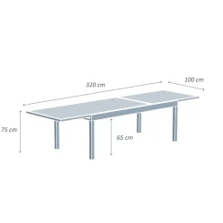 Tavolo da giardino allungabile in vetro 12 posti (200/320 x 100 cm) Murano Bianco