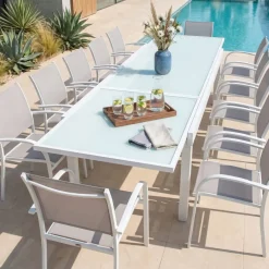 Tavolo da giardino allungabile in vetro 12 posti (200/320 x 100 cm) Murano Bianco