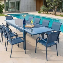 Tavolo da giardino allungabile in vetro 12 posti (200/320 x 100 cm) Murano Blu petrolio