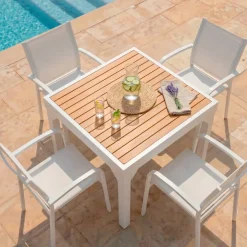 Tavolo da giardino allungabile 8 posti Alluminio effetto legno Murano (180 x 90 cm)Bianco