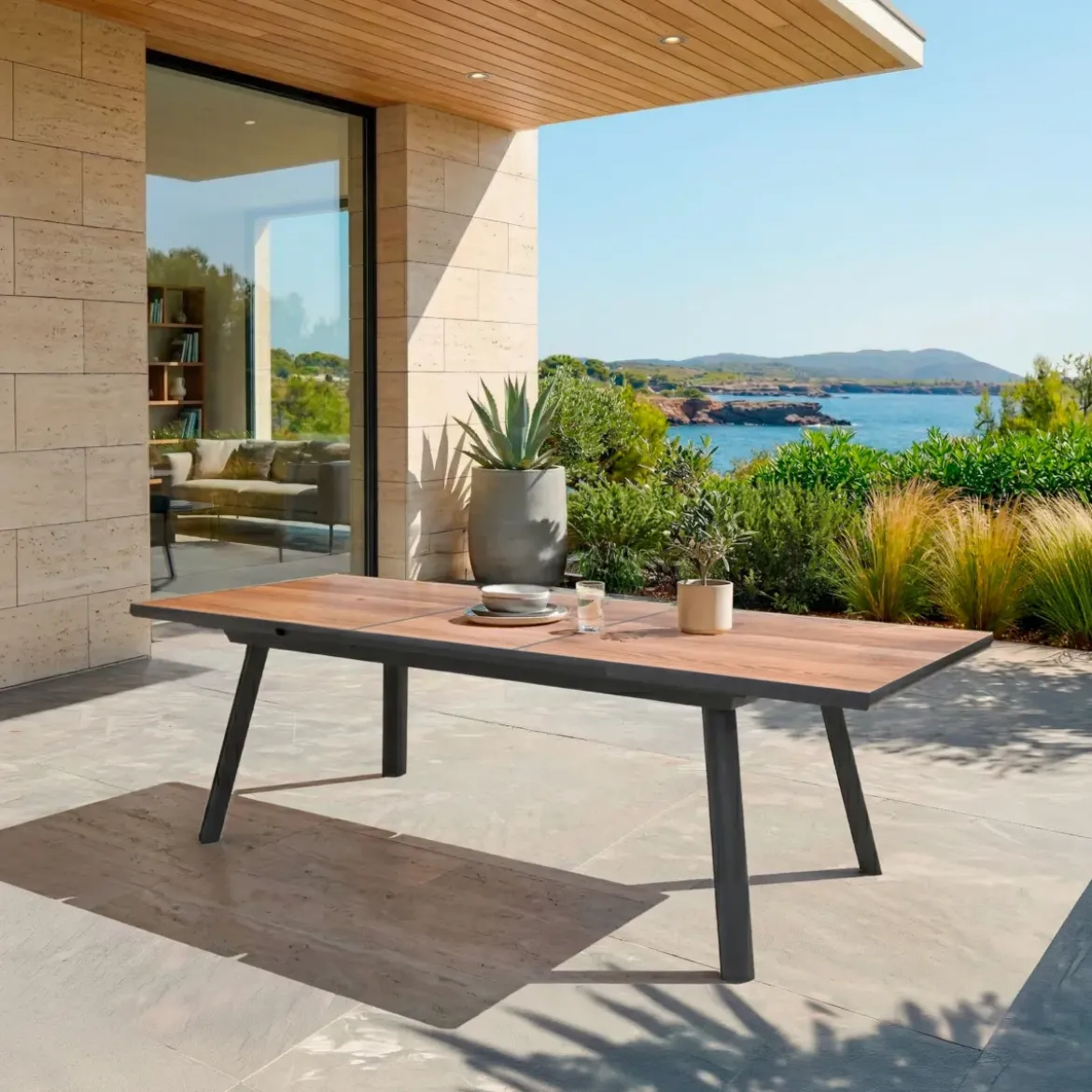 Tavolo da giardino allungabile alluminio 10 posti (260 x 96 cm) Amalfi Grigio antracite