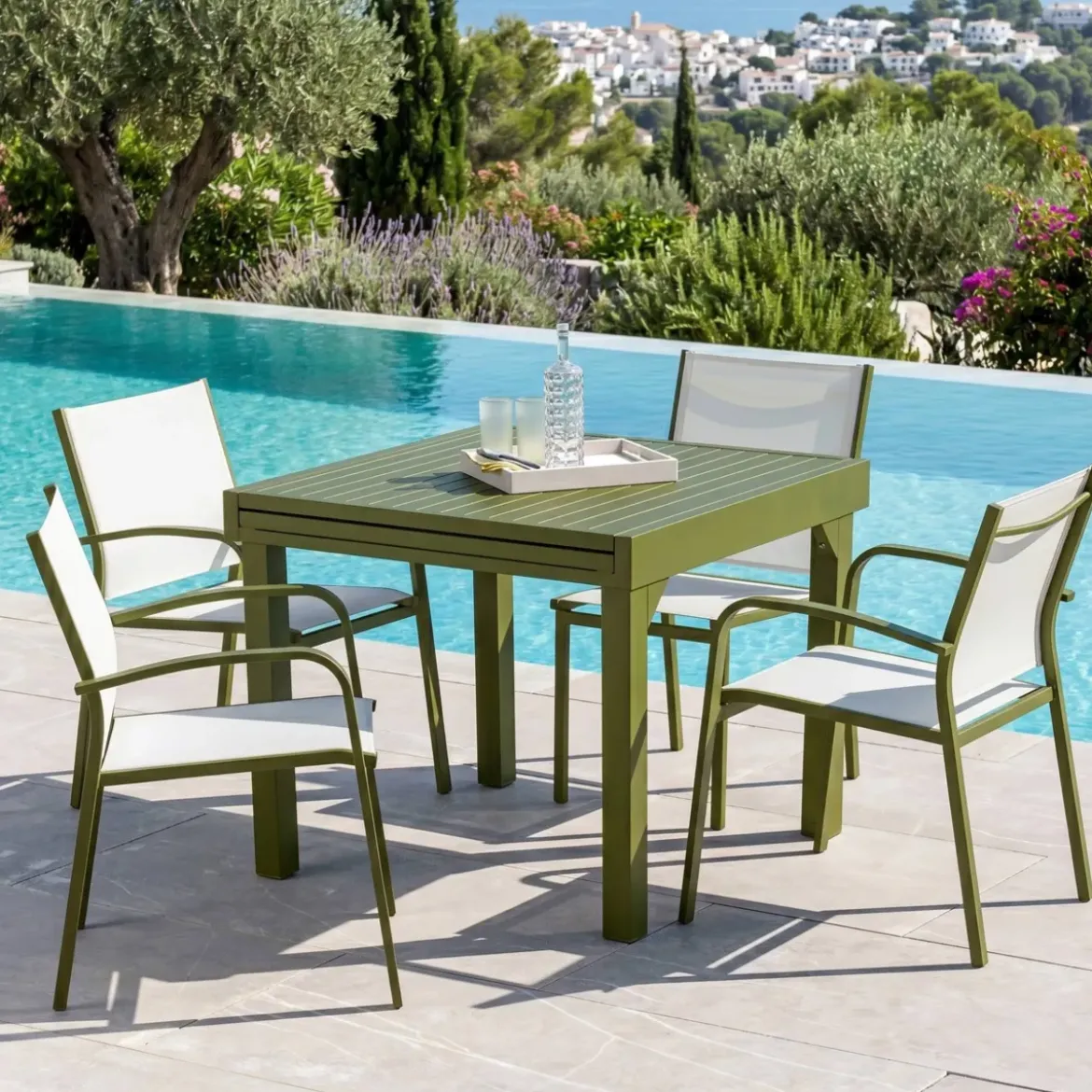 Tavolo da giardino allungabile in alluminio 8 posti (90/180 x 90 cm) Murano Verde oliva