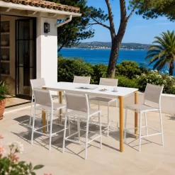 Tavolo da giardino alto in alluminio 8 posti (200 x H105 cm) Monte Carlo Bianco
