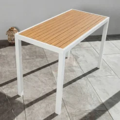 Tavolo da giardino alto in alluminio 6 posti effetto legno (160 x H105 cm) Murano Bianco