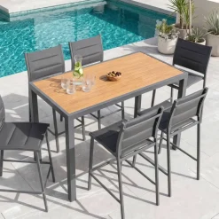 Tavolo da giardino alto in alluminio 6 posti effetto legno (160 x H105 cm) Murano Grigio antracite