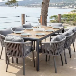 Tavolo da giardino estensibile in alluminio 10 posti (180/240 x 96 cm) Amalfi Grigio antracite e legno