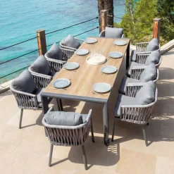 Tavolo da giardino estensibile in alluminio 10 posti (180/240 x 96 cm) Amalfi Grigio antracite e legno