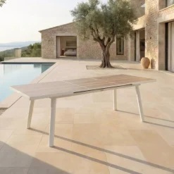 Tavolo da giardino estensibile automatico in alluminio 12 posti (240/300 x 96 cm) Amalfi Bianco e legno