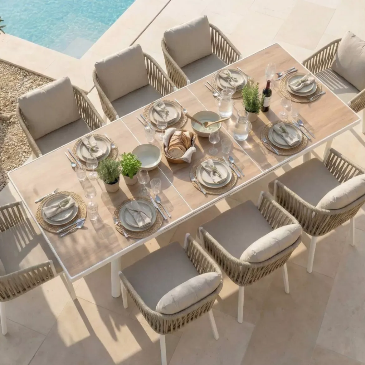 Tavolo da giardino estensibile automatico in alluminio 12 posti (240/300 x 96 cm) Amalfi Bianco e legno