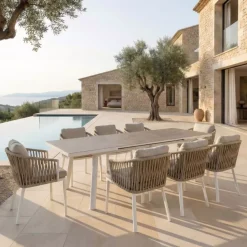 Tavolo da giardino estensibile automatico in alluminio 10 posti (200/260 x 96 cm) Amalfi Bianco e tortora
