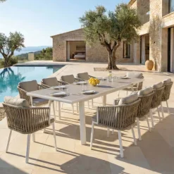 Tavolo da giardino estensibile automatico in alluminio 10 posti (200/260 x 96 cm) Amalfi Bianco e tortora