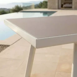 Tavolo da giardino estensibile automatico in alluminio 10 posti (200/260 x 96 cm) Amalfi Bianco e tortora