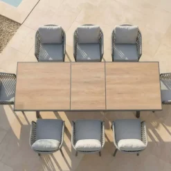Tavolo da giardino estensibile automatico in alluminio 12 posti (240/300 x 96 cm) Amalfi Grigio antracite e legno