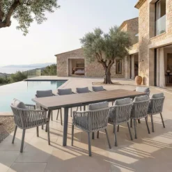 Tavolo da giardino estensibile automatico in alluminio 12 posti (240/300 x 96 cm) Amalfi Grigio antracite e legno