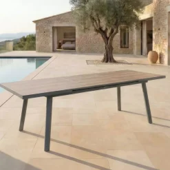 Tavolo da giardino estensibile automatico in alluminio 12 posti (240/300 x 96 cm) Amalfi Grigio antracite e legno