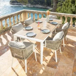 Tavolo da giardino estensibile in alluminio 10 posti (180/240 x 96 cm) Amalfi Bianco e legno