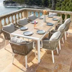 Tavolo da giardino estensibile in alluminio 10 posti (180/240 x 96 cm) Amalfi Bianco e legno