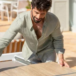 Tavolo da giardino estensibile in alluminio 12 posti (195/247/300 x 96 cm) Amalfi Bianco e legno