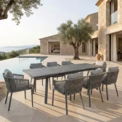 Tavolo da giardino estensibile automatico in alluminio 12 posti (240/300 x 96 cm) Amalfi Grigio antracite