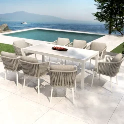 Tavolo da giardino in alluminio e ceramica 8 posti (180 x 90 cm) Modena Bianco
