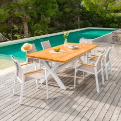 Tavolo da giardino in alluminio e legno 8 posti (200 x 100 cm) Bali Bianco