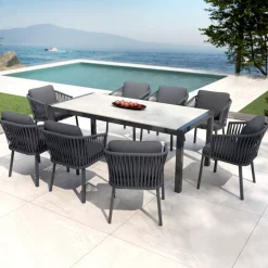 Tavolo da giardino in alluminio e ceramica 8 posti (180 x 90 cm) Modena Grigio chiaro
