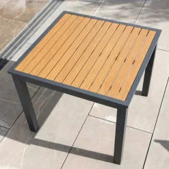 Tavolo da giardino quadrato in alluminio 4 posti (89 x 89 cm) Murano Grigio antracite ed effetto legno