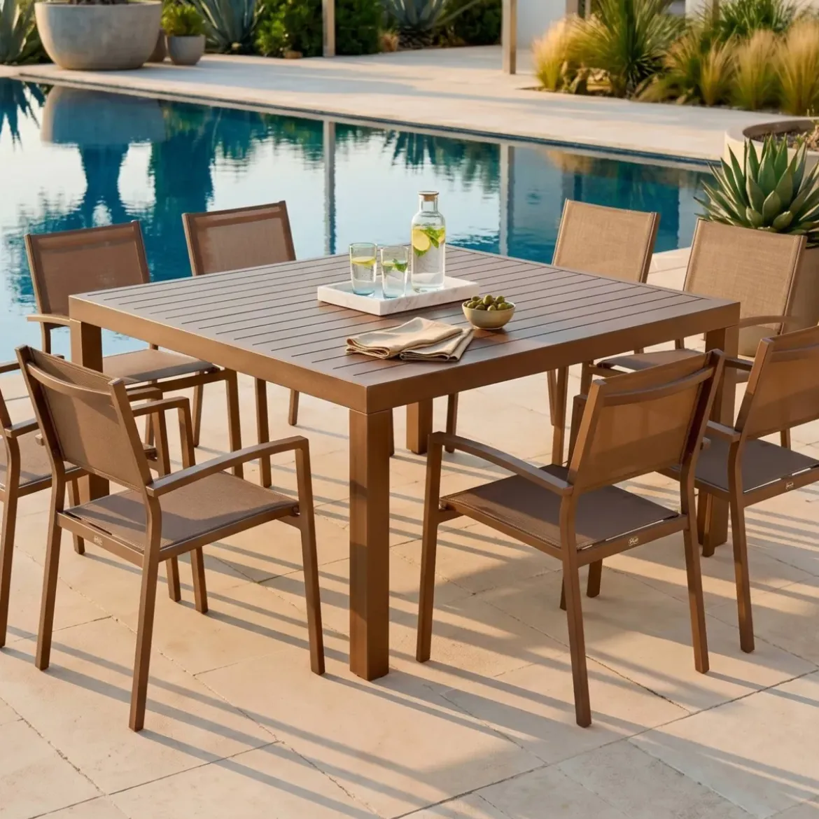 Tavolo da giardino quadrato in alluminio 8 posti (136 x 136 cm) Murano Bronzo