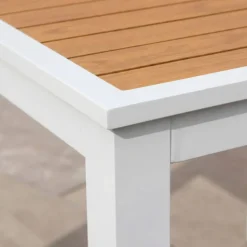 Tavolo da giardino quadrato in alluminio 4 posti (89 x 89 cm) Murano Bianco ed effetto legno