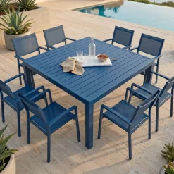 Tavolo da giardino quadrato in alluminio 8 posti (136 x 136 cm) Murano Blu petrolio