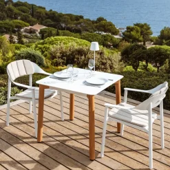 Tavolo da giardino quadrato in alluminio 2 posti (76 x 76 cm) Monte Carlo Bianco