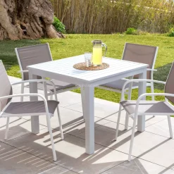 Tavolo da giardino quadrato in alluminio 4 posti (89 x 89 cm) Murano Bianco