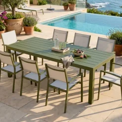Tavolo da giardino rettangolare in alluminio 8 posti (210 x 100 cm) Murano Verde oliva