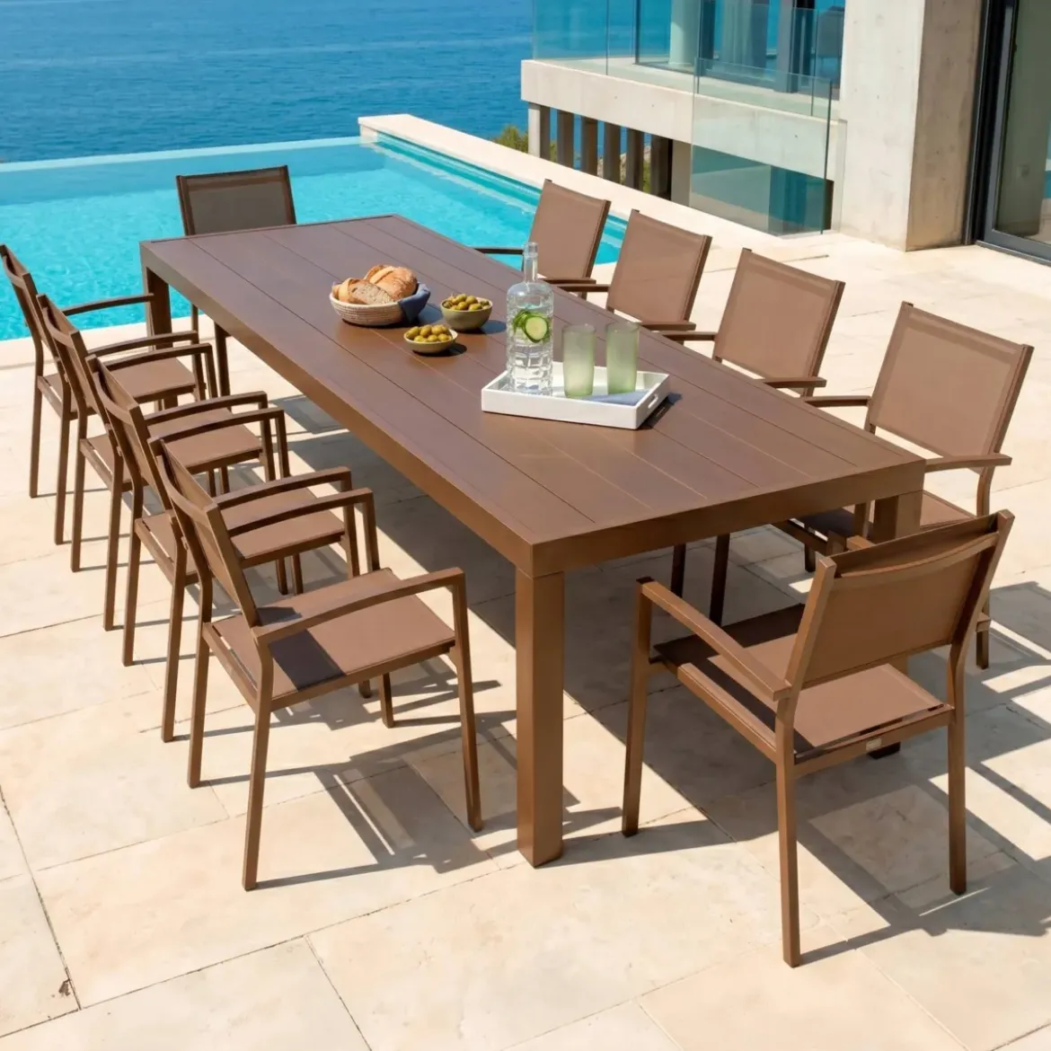 Tavolo da giardino rettangolare in alluminio 10 posti (240 x 120 cm) Murano Bronzo