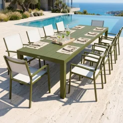 Tavolo da giardino rettangolare in alluminio 10 posti (240 x 120 cm) Murano Verde oliva