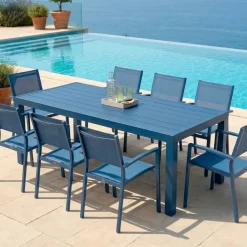 Tavolo da giardino rettangolare in alluminio 8 posti (210 x 100 cm) Murano Blu