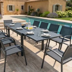 Tavolo da giardino rettangolare allungabile alluminio 10 posti (135/270 x 90 cm) Murano Grigio antracite