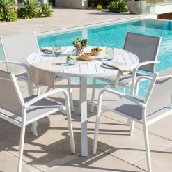 Tavolo da giardino rotondo alluminio 5 posti (D105 cm) Murano Bianco