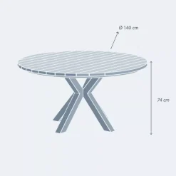 Tavolo da giardino rotondo 6 posti Alluminio/Teck (Ø140 cm) Bali Bianco