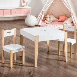 Tavolo e 2 sedie per bambini in legno con lavagna (H49,5 cm) Charlie Bianco