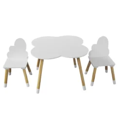 Tavolo e 2 sedie per bambini in legno nuvola (H44 cm) Lilou Bianco