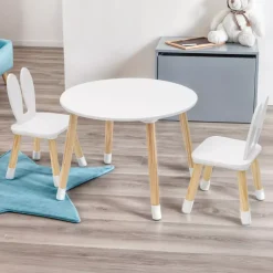 Tavolo e 2 sedie per bambini in legno coniglio (H44 cm) Lila Bianco