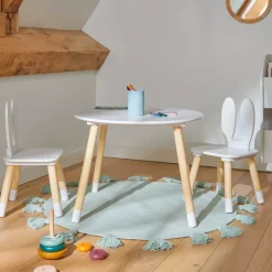 Tavolo e 2 sedie per bambini in legno coniglio (H44 cm) Lila Bianco